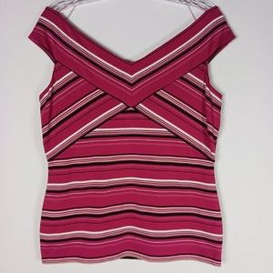 White House Black Market Pink Striped Blouse